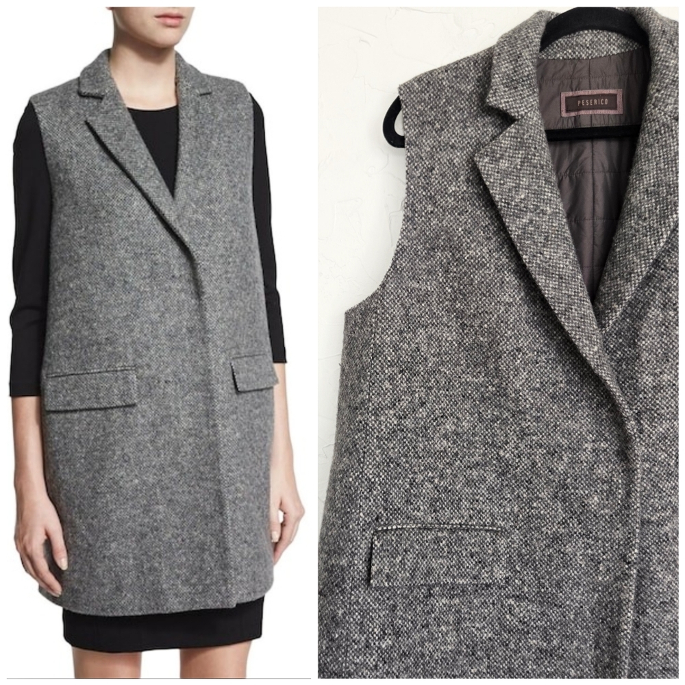 Peserico Gray Tweed Sleeveless Coat Vest